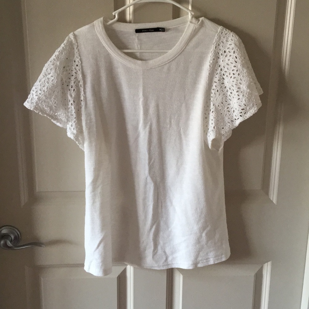 White Lace Sleeve Shirt by Doe and Rae
